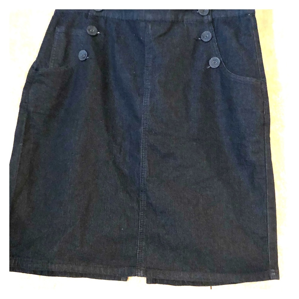 Sailor Knee Length A-Line Black Denim Jean Skirt